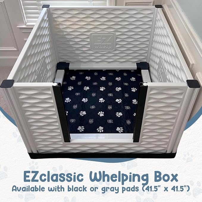 EZclassic Dog Whelping Box - Washable Pee Pad, Medium 38"x38"x28" | Tall 38x38x28 breeder whelping box with high walls, durable customizable panels, quick setup, and easy cleaning