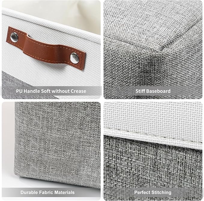 Bagnizer Large Fabric Storage Baskets | 50L Storage Bins, Decorative Linen Closet Baskets with Handles for Organizing, Shelf, Toys, Clothes, Home, Office, Nursery, 17x12x15Inches (Grey&White)