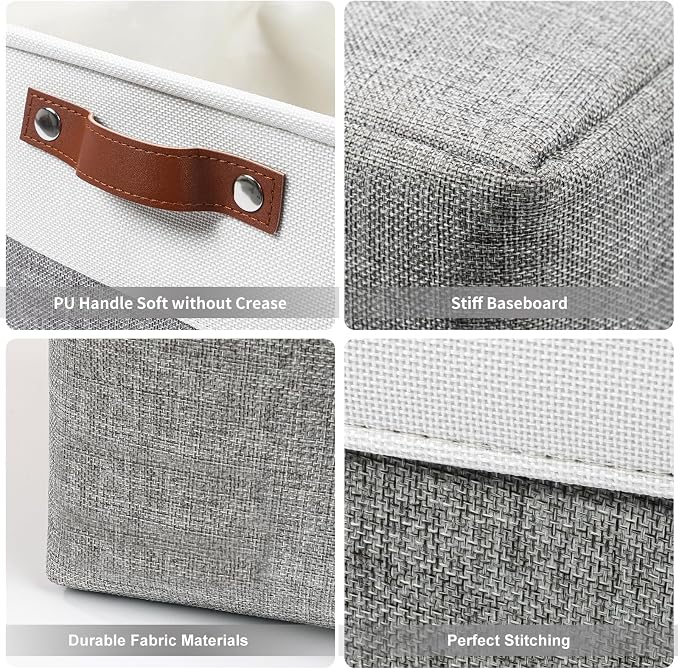 Bagnizer Storage Bins Large Fabric Storage Baskets for Shelves 3 Pack, Decorative Linen Closet Baskets with Handles for Organizing, Shelf, Clothes, Home, Office, 15x11x9.5Inches (Grey&White)