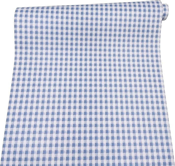 Mediterranean Style Furniture Paper Blue-White Gingham Countertop Door Sticker Shelf Liner 17.7inch by 9.8 Feet by LoveFaye
