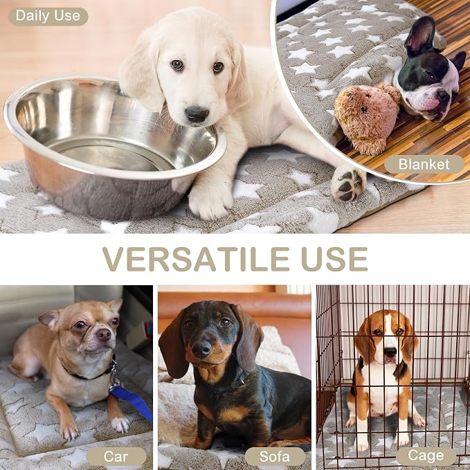 4 Pcs Dog Crate Pads Soft Warm,18 x 24 x 1.6 Inch,Star,Apricot | Ultra Soft Warm Washable Anti-slip Kennel Bed Mat for Pets,Reversible Replaceable,for Small Medium Large Dogs and Cats