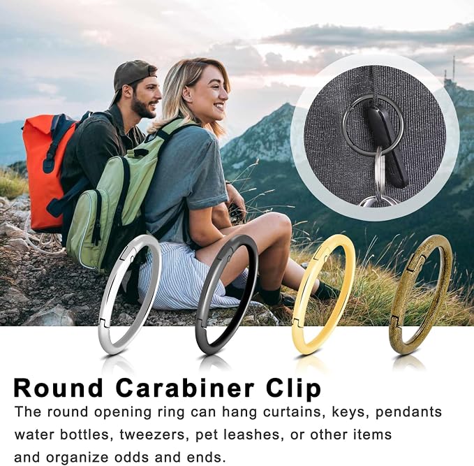 CooBigo 10Pack 1-1/2"" Large Round Carabiner Clips, Metal Spring O Rings for Organizer Key Rings, Paracord Keychain Lanyard, Pet Chains, Purse Hardware, Key Snap Hooks DIY Accessory (Assorted)