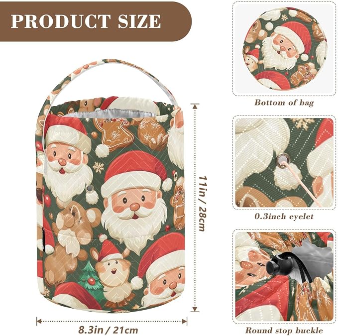 Tatenale Crochet Bag Yarn Bag Knitting Project Bag with Pockets and Handle Portable Yarn Storage Organizer Tangle Free 8.3x11 InchGreen Christmas Santa Claus and Cookies16