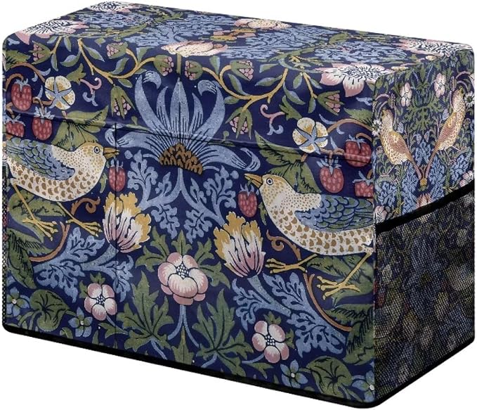William Morris Strawberry Thief Sewing Machine Cover: Dust - Resistant, Mesh Storage Pockets, Fits Most Standard Machines,17.7 x 8.6 x 12.5 inches(Blue)