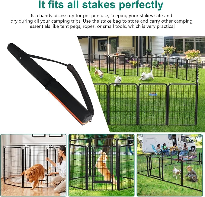 Dog Playpen Stakes Storage Bag, 32 IN, Black, Casual, Shoulder Strap, Zipper Closure, Waterproof, Foldable, Holds Several Stakes, Also Fits Tent Pegs, Ropes, or Small Tools