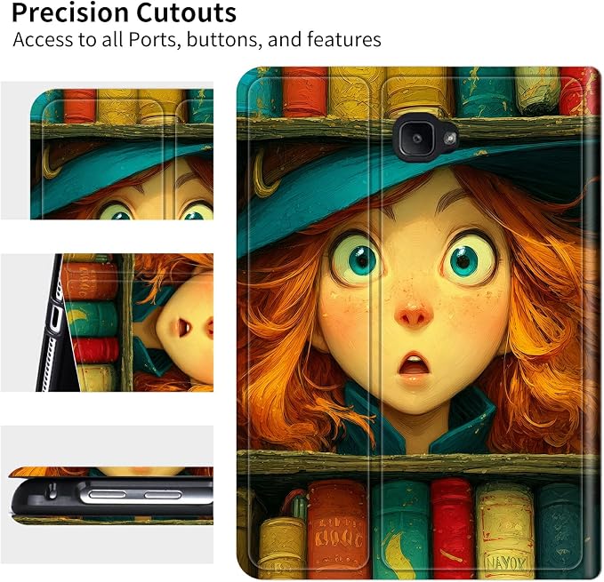 for Samsung Galaxy Tab A 10.1" 2016 SM-T580/T585/T587 Case | Slim Leather Smart Cover with Multi-Angle Anti-Slip Stand [Auto Wake/Sleep] Shell for Women Men - Colorful Book Girl