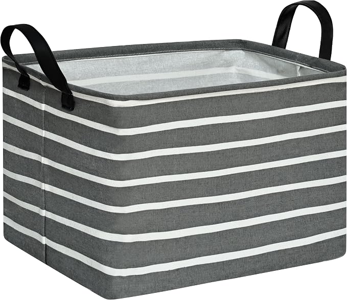 Baby Storage Basket Nursery Box Laundry Hamper Organization Bins for Toys and Clothes with Handles (Stripe)