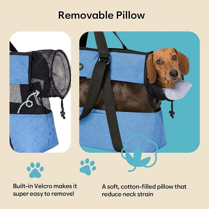 Ownpets XL Cat Dog Purse Carrier, Blue Breathable Mesh, Fits 20lbs | Summer ventilation, lightweight design, shoulder strap, travel vet shopping, blue