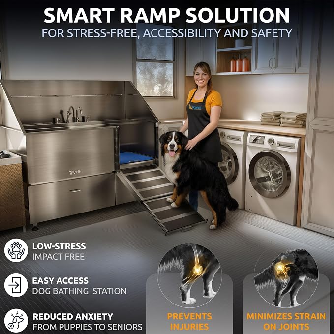 Professional Dog Washing Station 304 Stainless Steel Pet Wash Sink | Grooming Bathtub w/Shower, Floor Grates and Storage for Large, Medium & Small Pets
