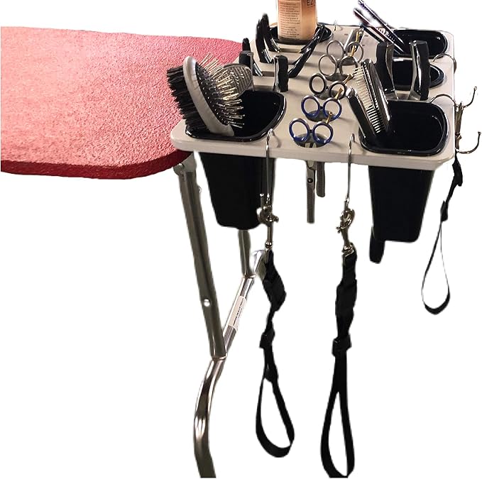 Dog Grooming Table Tray with Tool Holder, 2 Cup Holder, Cell Phone Holder
