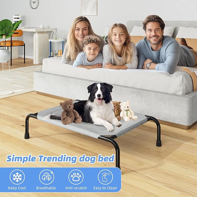 Simple Trending Outdoor Elevated Dog Bed, Cooling Raised Dog Cots, Grey | Pet Bed for Small Dogs, Waterproof Cover, Breathable mesh, Non-Slip Feet, Suitable for Indoor or Outdoor Use, 36.5" x 22.5"
