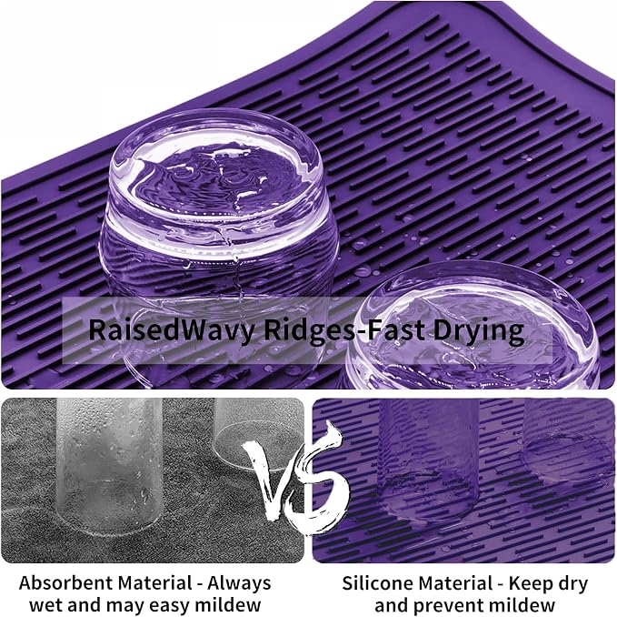 ZLR Oversized Silicone Dish Drying Mat for Kitchen, 16"x18", Meadow Violet | Family-Size Drainboard for Pots & Pans, Thick 4mm No-Curl, Heat-Resistant Trivet to 450°F, Non-Slip, Rolls to Store