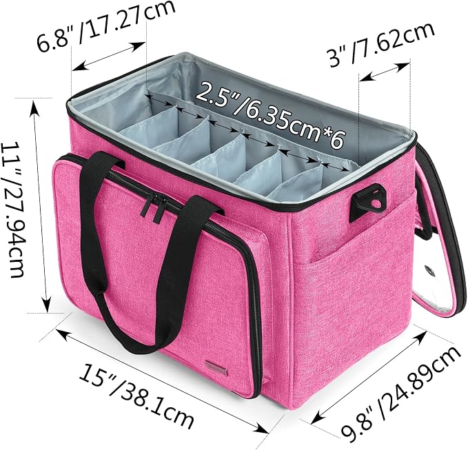 Teamoy Knitting Bag, Yarn Storage Organizer Crochet Bag Tote, Pink | Yarn Holder with Inner Divider(Sewn to Bottom) for Crochet Hook, Knitting Needles(Up to 14"), Project and Crocheting Supplies