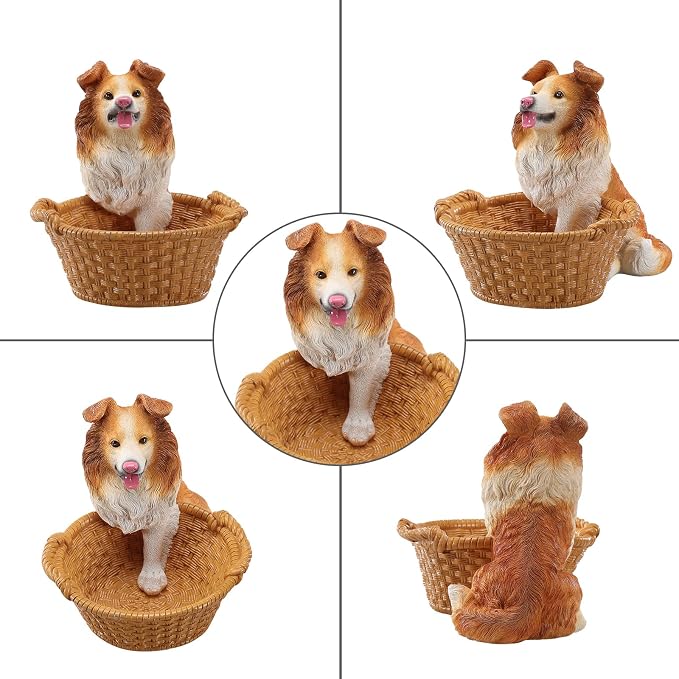 Cute Border Collie Candy Bowl, Resin Dog Figurine Key Bowl for Entryway Table, Desktop Storage Basket Organizer for Desk, Unique Dog Lover Gift
