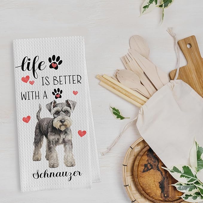 Schnauzer Gifts Dish Towels Set - Funny Schnauzer Gifts Waffle Weave Kitchen Towels, Schnauzer Hand Tea Towels, Schnauzer Gifts for Women (16×24 Inches Set of 2)