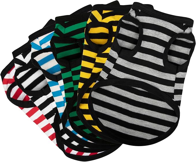 Paiaite 6 Pieces Dog Striped Shirt Cotton Sleeveless Puppy Pet Shirts Breathable Apparel Tank Top Colorful Puppy Sweatshirt Clothes for Small Medium Dogs 4XL