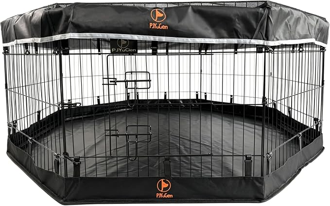 PJYuCien Puppy Playpen with Top Cover & Bottom Pad, 8 Panels 24" H, Black | 24"W, Small Pet Safe Sanctuary, Foldable Octagonal Pen, Versatile, Indoor & Outdoor, Backyard Pasture, Protects Floors