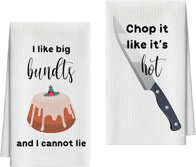 Kitchen Towels Set of 2, Bundts and Knife Dish Towel for Kitchen, Decorative Hand Towels for Bathroom, Fast Drying Tea Towel with Funny Sayings, Housewarming Xmas Gifts for Women Mom -B15