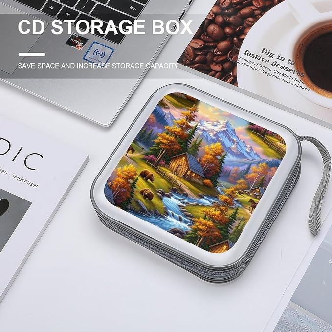 Protective 40-Capacity CD Organizer Bears, Hard Case Storage Binder with Zipper, Portable Wallet for Car Home Office