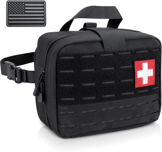 LIVANS Medical Bag, First Aid Bag Empty for Emergency & Trauma Kits | Molle Quick Release Design, Headrest Mount, Includes Flag and Cross Patch,Versatile for Tactical, Camping, Hiking and Travel