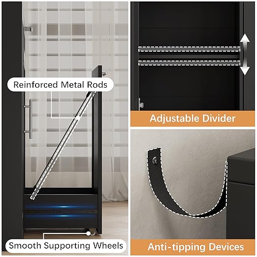 13 Gallons Pull Out Trash Can Cabinet with Storage, Black | Fluted Kitchen Trash Cabinet with Adjustable Shelf & Drawer, Hidden Wood Pet Proof Trash Can Holder for Laundry, Living Room