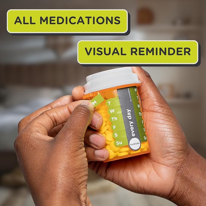 TOOKTAKE Daily Tracking Stickers for Vitamins & Medication in Any Form,Vitamin Organizer,Easy Pill Tracker,Daily Pill Organizer,Medicine Organizer,Weekly Pill Box,7 Day Week, AM/PM,Day & Night