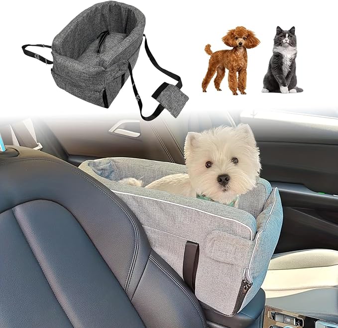 Car Center Console Pet Bed for Rolls-Royce Cullinan SUV 2018-2026 Portable Foldable Small Dog & Cat Carrier for Armrest with Safety Leash Side Pocket