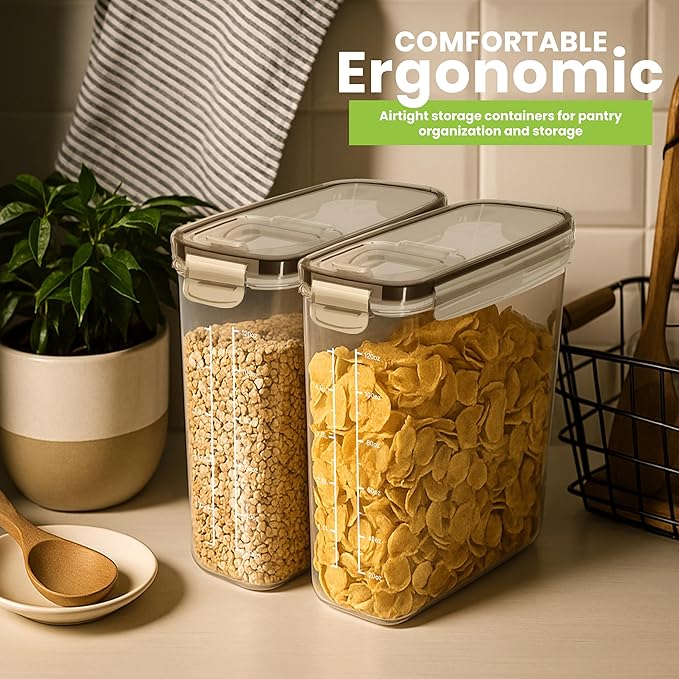 Utopia Kitchen Cereal Containers Storage Set with Lids, 6 Pack, 4L, Clear | Airtight Food Storage Containers with Lids, BPA-Free Cereal Dispensers for Pantry Organization and Storage