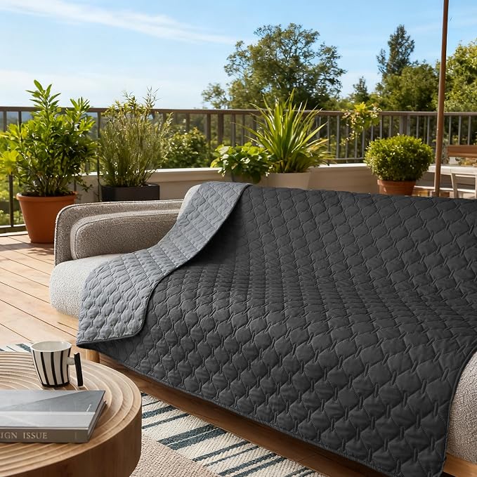 gogobunny 100% Double Sided Waterproof Dog Blanket Soft Pet Bed Cover Reversible Protect Furniture Couch Sofa Car for Puppy Large Dog Cat (Dark Charcoal/Light Charcoal, 68x82 Inch (Pack of 1))