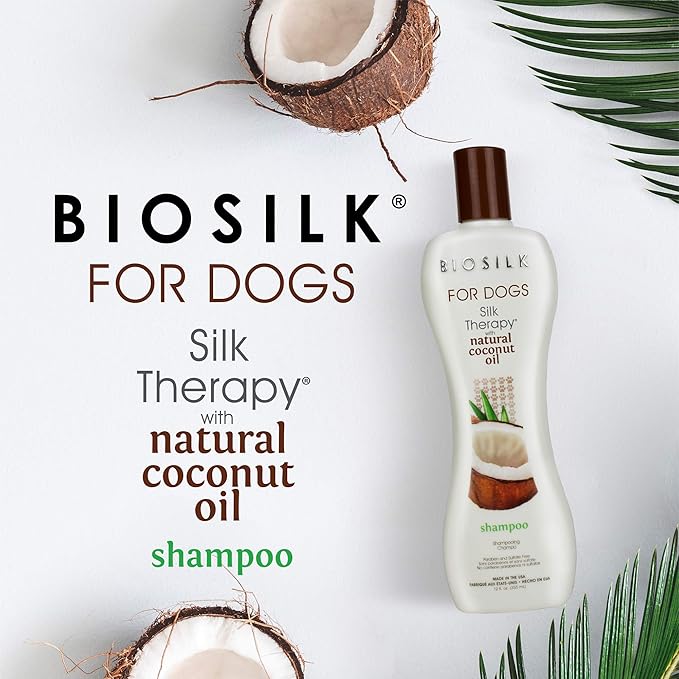 BioSilk for Dogs Silk Therapy Shampoo with Natural Coconut Oil, Moisturizing Dog Shampoo, Sulfate and Paraben Free, pH Balanced Specifically for Dogs, Made in USA, 12 Fl Oz