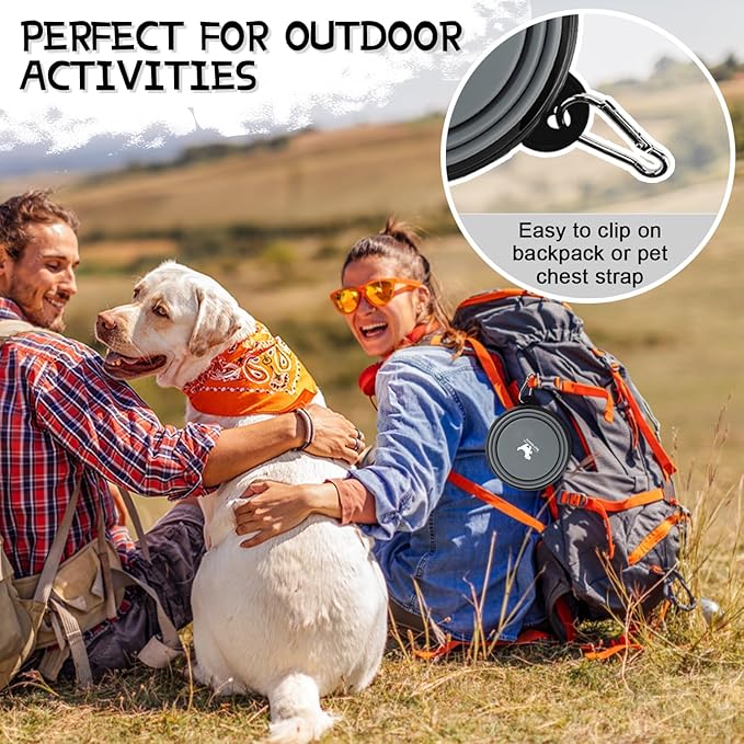 Collapsible Dog Bowls for Travel, 2-Pack Dog Portable Water Bowl for Dogs Cats Pet Foldable Feeding Watering Dish for Traveling Camping with Carabiners, BPA Free (Grey&Black, Medium (Pack of 2))