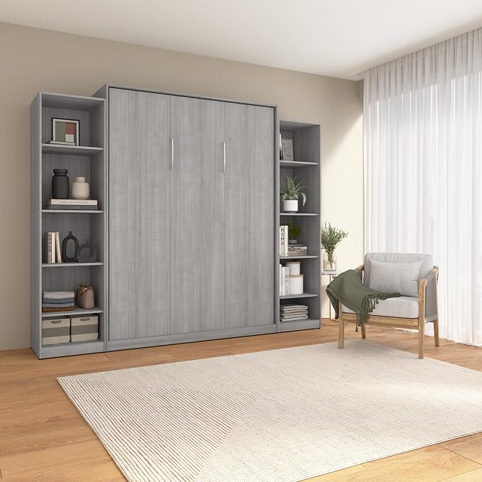 Bestar Queen Murphy Bed & Closet Organizer, Platinum Gray, Claremont, 105W | Closet Organizers; for guest room or multipurpose space; 10-year warranty