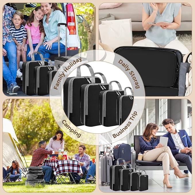 LANSKLBD 6/8 Set Packing Cubes for Suitcases Travel Luggage Packing Organizers,Travel Accessories Essentials Luggage Organizer with Shoe/Tioletry/Laundry Bag (Black, 4 set)
