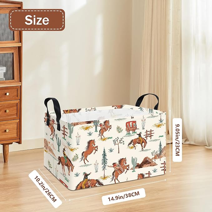 Western Cowboy Fabric Rectangular Nursery Storage Bin | Gifts Bag for Books,Clothes,Gifts,Pets-Perfect for Home,Office,Nursery,Dorm,Shelf
