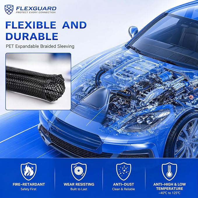 3/4" Split Wire Loom Cable Sleeve Wire Cover Wrap Protector Cord Management | Black 10ft Reusable Wire Organizer Flexible Abrasion Resistance Cable Protection for DIY Car Computer Pet Cat Dog Chew