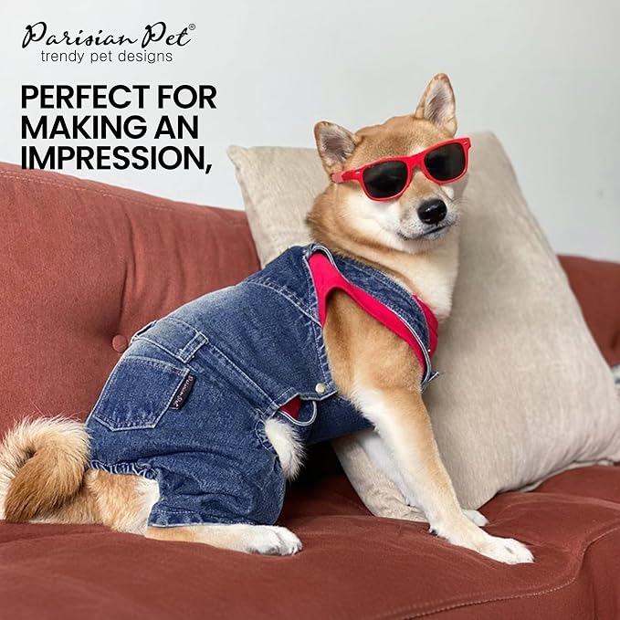Parisian Pet Dog Overalls - Blue Denim Dog Clothes - Breathable Sling Puppy Jumpsuit - Durable and Trendy Overalls for Dogs - Comfortable Jeans Dog Clothes for Small Dogs - Classy Pet Apparel