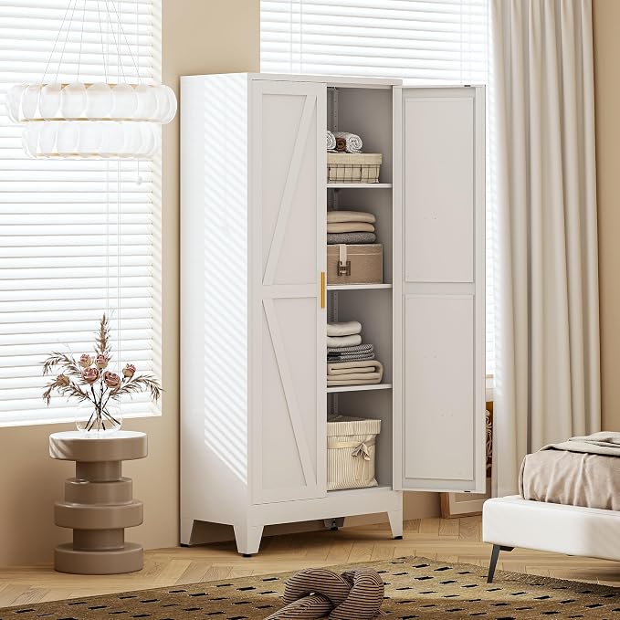 61" H Metal Storage Cabinets,Garage Cabinet,Broom Closet Storage Cabinet,Blue Storage Cabinets,Utility Cabinet