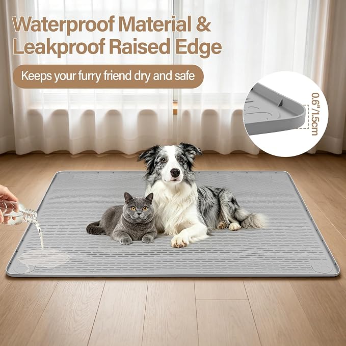 Silicone Cat Bed Mat 40"x40" Pet Crate Mat for Cat Cage, Light Grey | Extra Large Cat Sleeping Mat, Non-slip, Washable, Waterproof Pet Bed Mat with Raised Edge, Pet Playpen Mat to Protect Floors