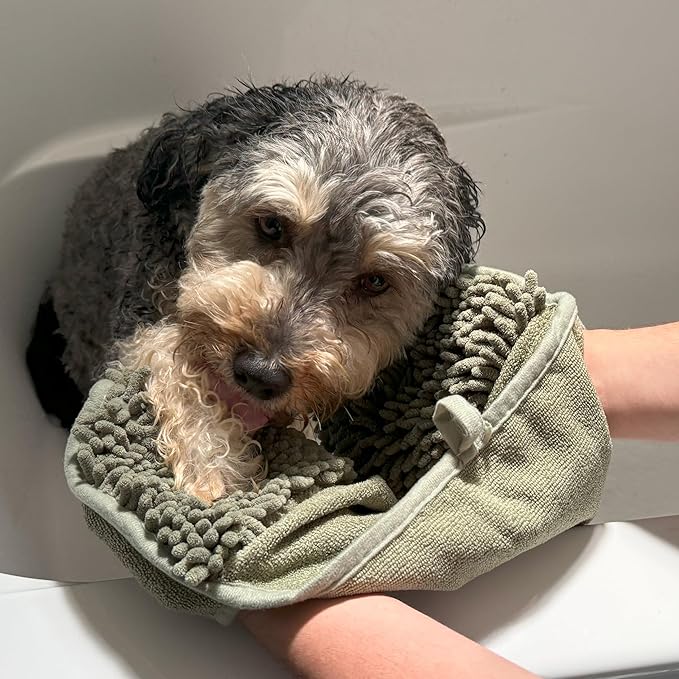 SPOT Clean Paws Chenille Microfiber Dog Towel, Super Absorbent with Corner Hand Pockets, Dries Wet Paws & Body Fast, Machine Washable, 30 x 16 in, Assorted Colors