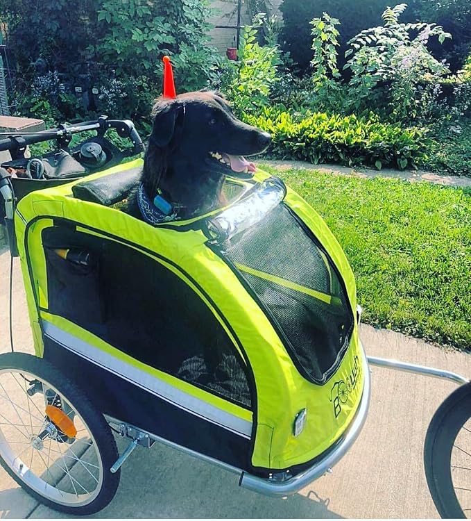 Booyah Large Pet Bike Trailer Dog Stroller & Jogger with Shocks Non Tipping. Green/Yellow