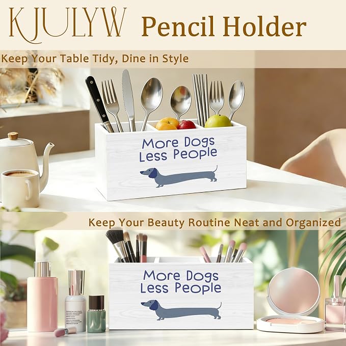 Funny Dachshund Pen Holder for Desk, Weiner Dog Gifts for Women Men, More Dogs Less People Wooden Box Pencil Pen Holder Organizer for Home Office Desk Accessories