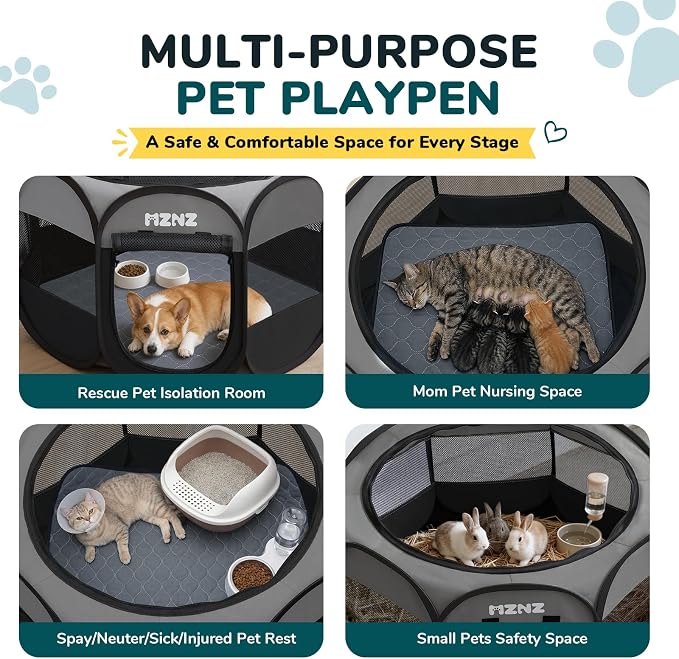 Dog Cat Small Animal Puppy Playpen with Pee Pad, Medium, Dark Grey | Portable Pop Up Pet Crate Cage Enclosure Tent Kennel Indoor Outdoor with Carrying Case, No Assembly, Camping Use