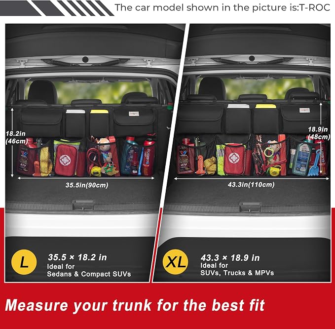 SURDOCA Car Trunk Organizer, LARGE CAPACITY Car Storage Bag with 8 Pockets, 7X Upgraded Trunk Storage Organizer for Car, SUV, Truck, MPV