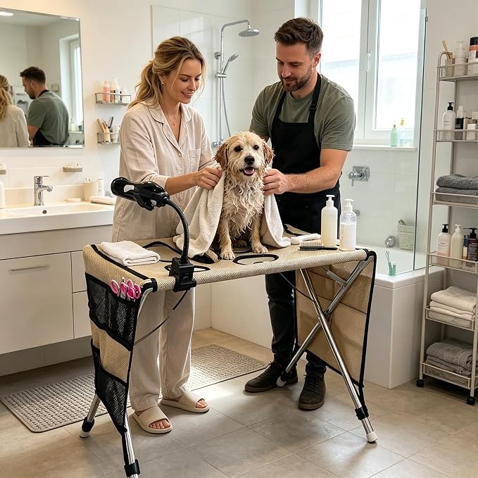 Pet Grooming Table - Dog Wash Stand, Portable Grooming Platforms | Grooming Arm, Pet Bathing Station, Dog Grooming Supplies For Home Washing Drying Brushing Trimming Nail Care Puppy Cat