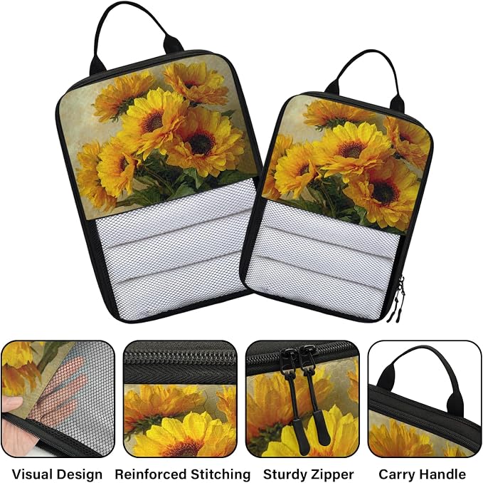 TropicalLife Sunflower Floral 6 Set Compression Packing Cubes | Compressible Expandable Luggage Suitcase Organizer Bags Space Saver Bags for Carry on