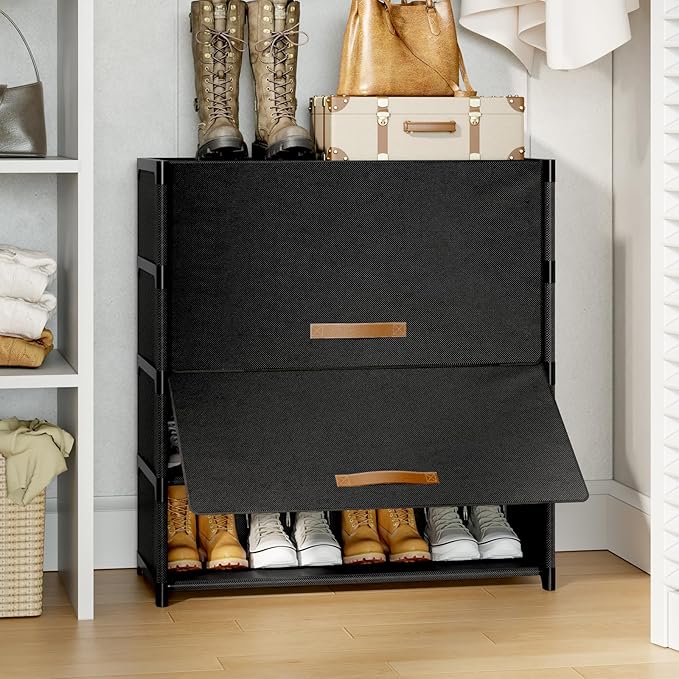 5 Tier Shoe Cabinet with Door, 20-Pair Storage, Black | Ideal for Daily Family Use, Door Keeps Shoes Dust-Free, Stops Pets from Chewing, Simple Tool-Free Install