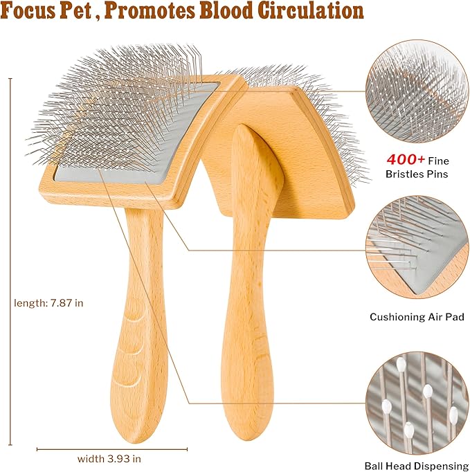 Large Slicker Brush for Dogs & Cats, Professional Dog Grooming Brushes for Poodles & Doodles, Long Pins Natural Beech Wood Ergonomic Handle Remove Tangles, Knots and Mats