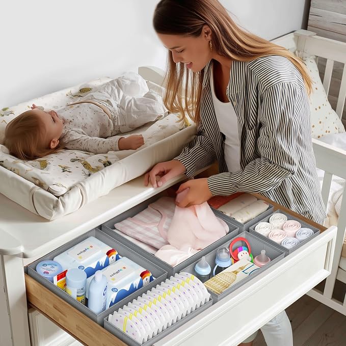 DIMJ Drawer Organizer Clothes Storage - 20 Pack Baby Dresser Organizer for Nursery, Foldable Closet Drawer Organizer Bins for Bedroom Organization, Fabric Storage Dividers for Socks, Underwears, Bras