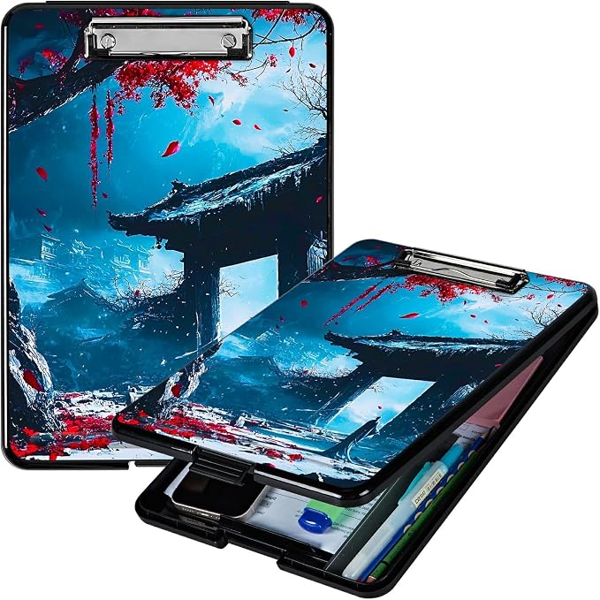 Red Leaf Castle A4 Clipboard with Storage Pen Holder, Clipboards Organizer Nursing Clipboard Foldable File Folder Plastic Clipboard Folio Clip Board for Office Students Classroom Doctor