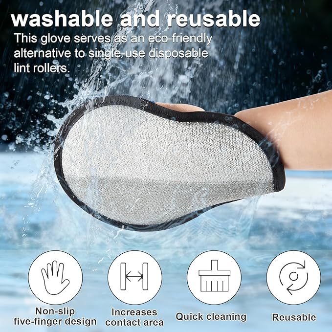 Lonfliness 2pcs Pet Hair Fur Removal Mitt Glove for Cats Dogs 5-Finger Electrostatic Reusable Pet Hair Remover Brush Tool for Couch Furniture Carpet Laundry Clothing (Blue)